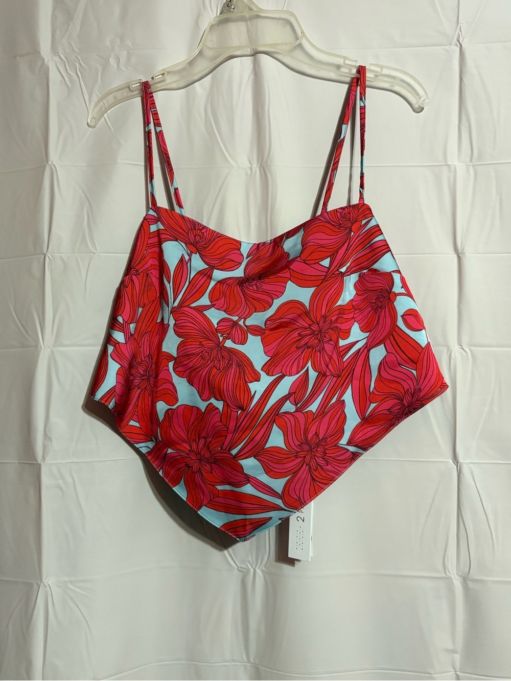 House of Harlow 1960 Red Floral Bandeau on Light Blue
